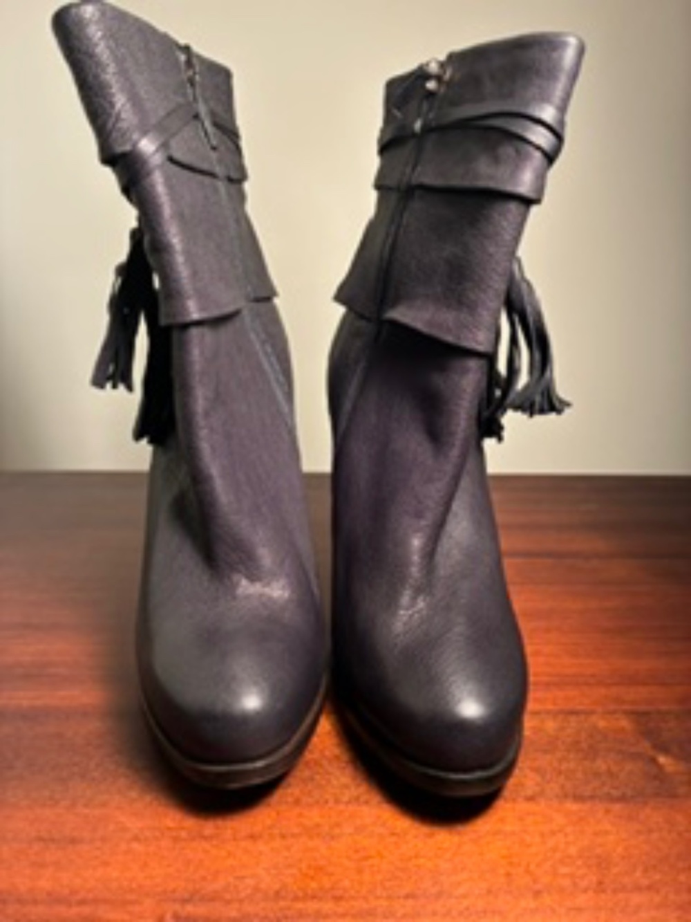 High Ankle Boots--Stiletto--Florenza Ferri— Black Leather, 38.5, Made in Italy